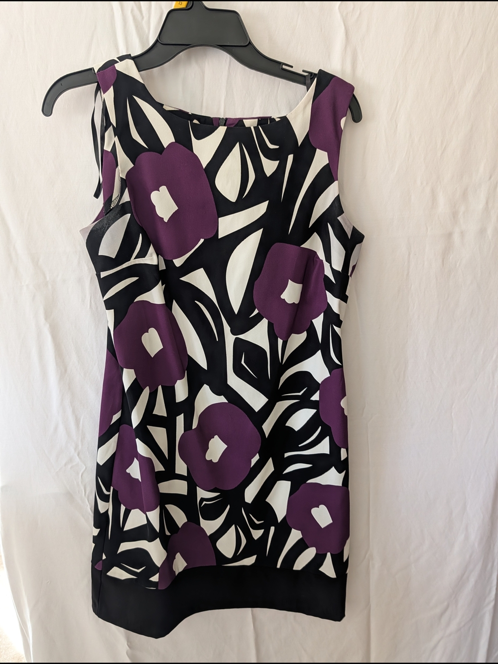 AB Studio Black, White & Purple Floral Shift Dress